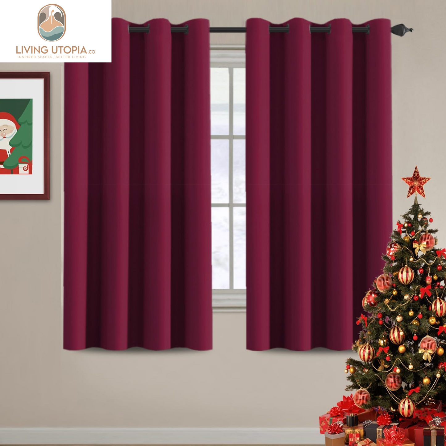 Blackout Curtains for Living Room/Bedroom Ultra Soft and Smooth Thermal Insulated Grommet Red Blackout Curtains for Christmas, 52 by 63 Inch Long - Single Panel