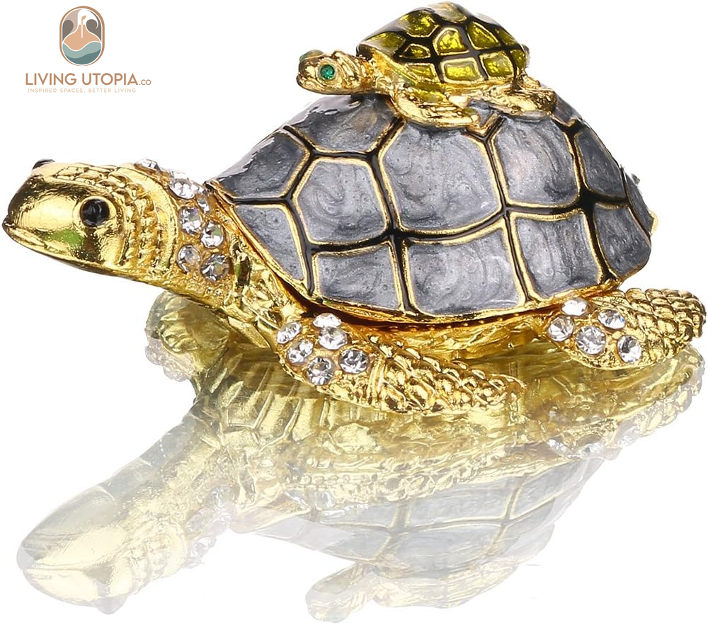 Sea Turtle Figurines Collectibles Bejeweled Jewelry Trinket Boxes Hinged Hand Painted Enamel Turtle Box Ring Holder for Women Girls
