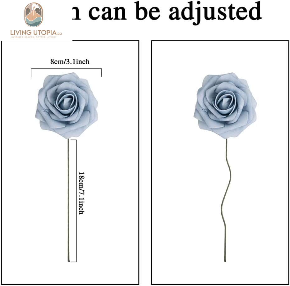 Artificial Rose Flowers 30PCS Fake Flowers with Stem Real Touch Foam Roses for DIY Wedding Bouquet Table Centerpieces Arrangements Party Baby Shower Home Spring Decorations(Dusty Blue)