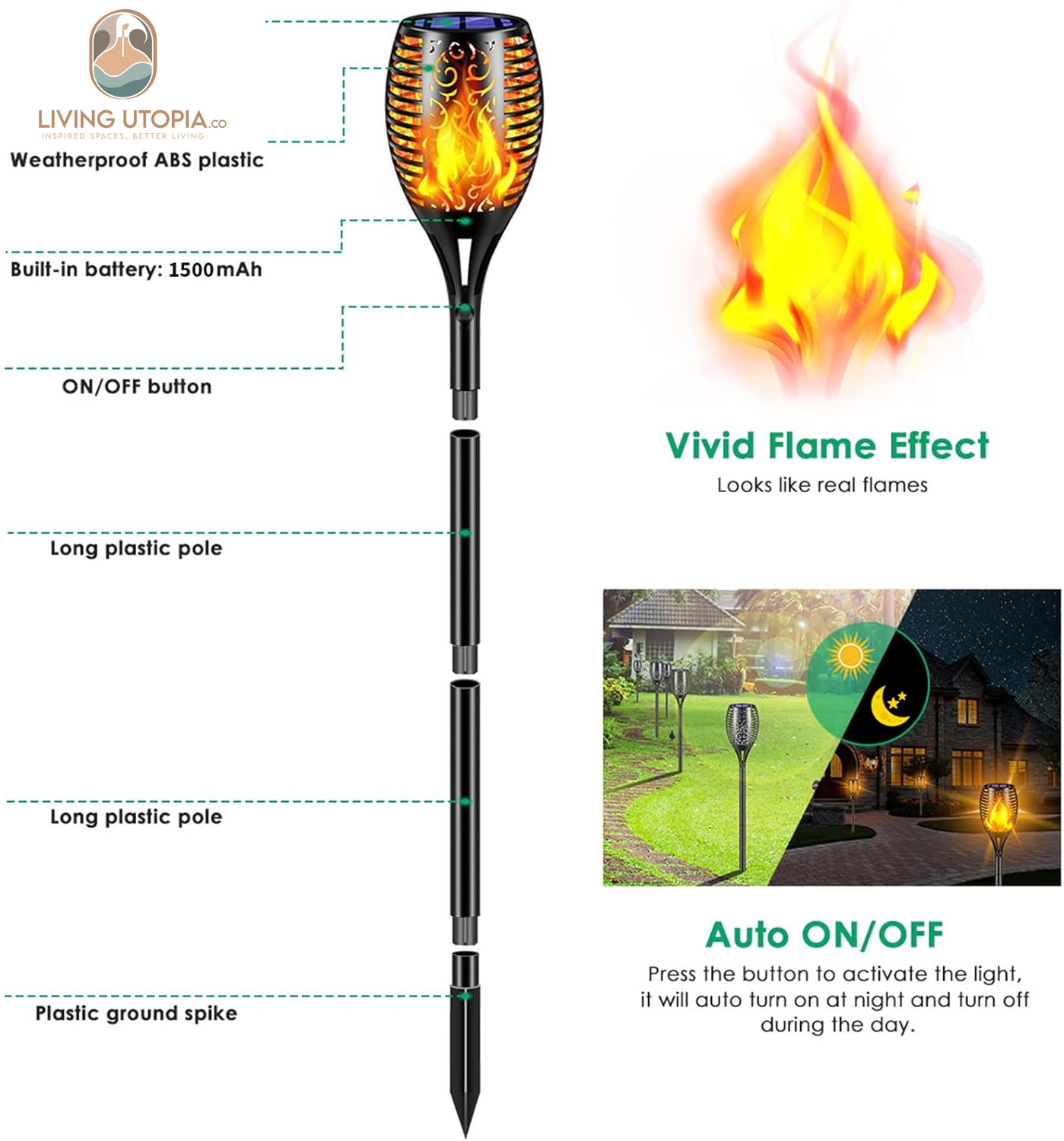 Solar Lights Outdoor 99 LED Higher & Larger Flickering Flame Solar Torch Lights 43" Waterproof Outdoor Lighting Solar Powered Pathway Lights for Garden Patio Yard, 4Pack