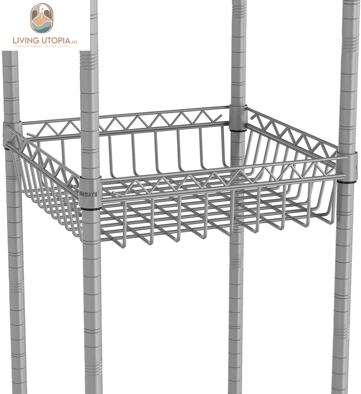 6 Tier Wire Shelving Unit with Baskets Storage Rack Corner Shelves Adjustable Shelf Closet Bathroom Organizers Metal Pantry Kitchen Garage Laundry Room 13.5" D X 13.5" W X 63" H Silver