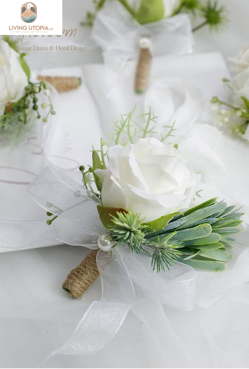 Set of 6 Ivory Rose Boutonnieres for Best Men Groom Groomsmen White Wedding Prom