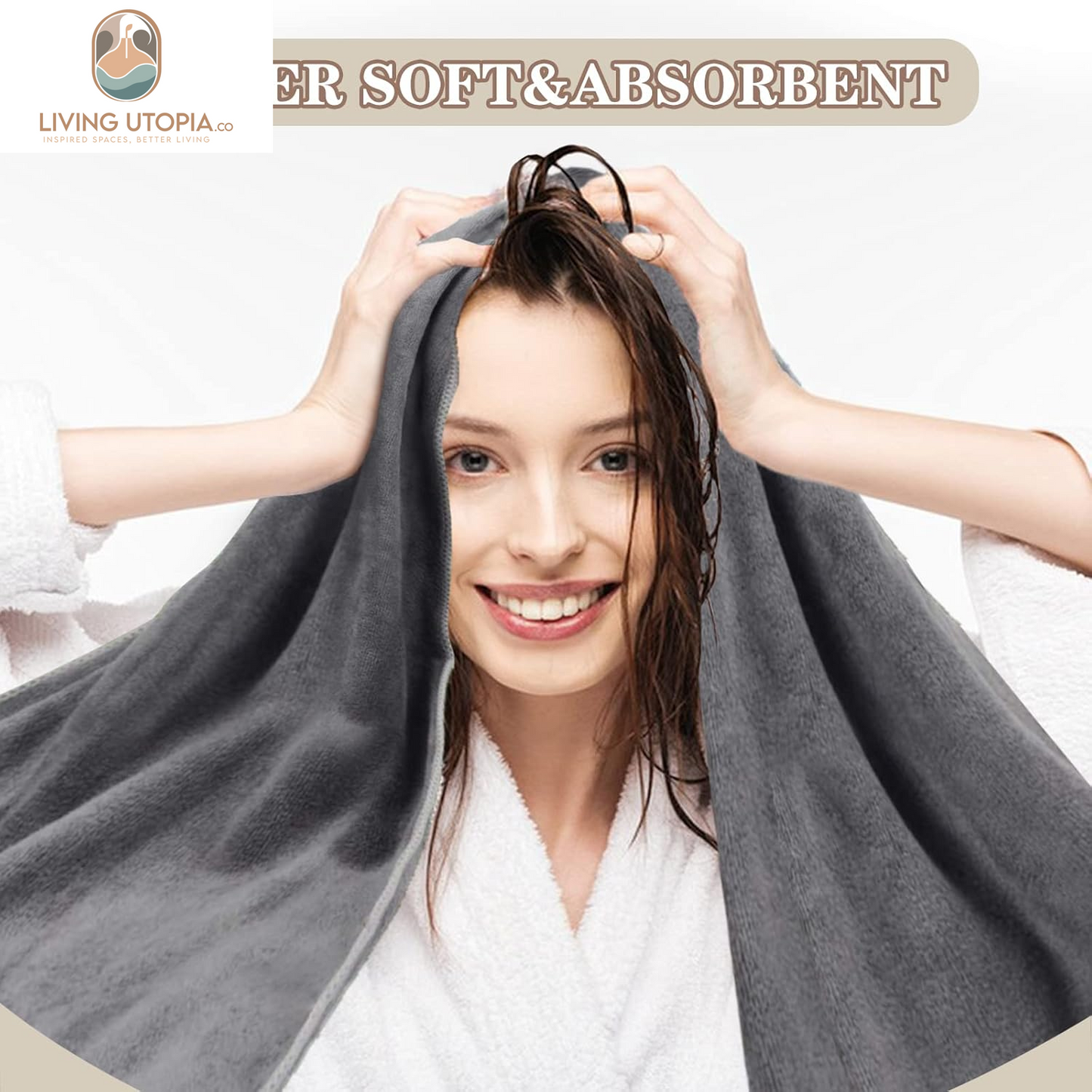 Microfiber Hair Towels anti Frizz Hair Drying Towel Super Absorbent Fast Drying Turbans for Wet Curly Hair Soft Hair Towel Wrap with Elastic Band for All Hair Types 40 X 20 Inches 2Pack Grey