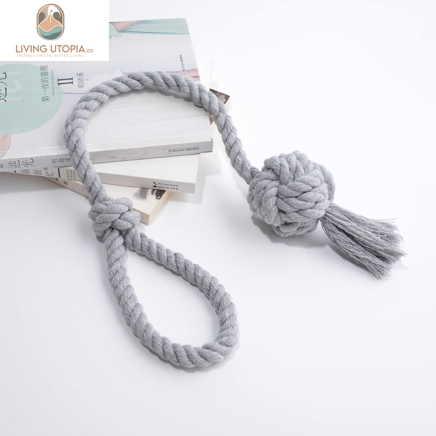 2 Pack Rustic Curtain Tiebacks - Outdoor Curtain Drapery Holdbacks Holders - Hand Knitting Cotton Rope Drape Tie Backs for Sheer and Blackout Curtain(Set of 2, Grey)