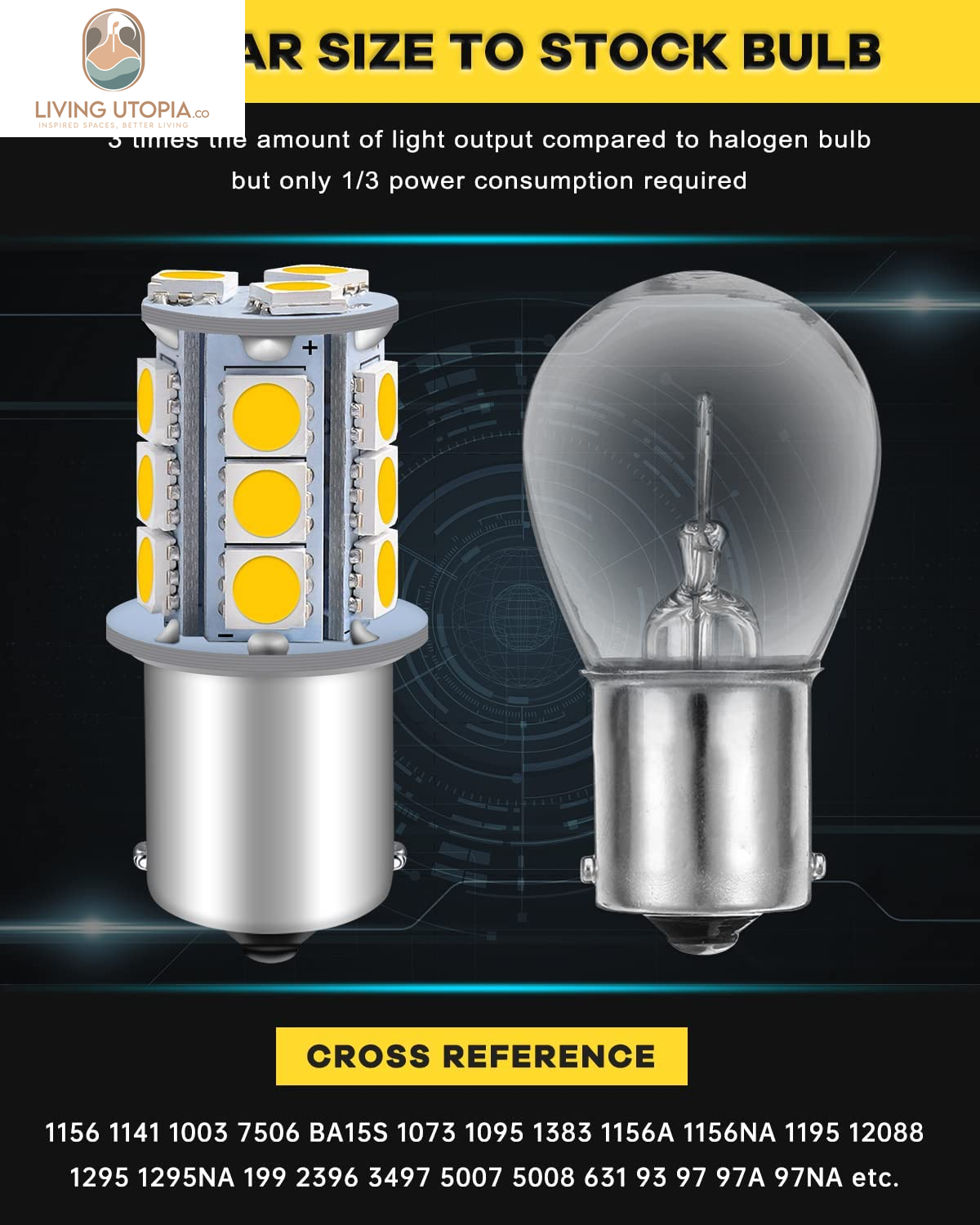 1156 LED Bulb Warm White 1141 LED Bulbs RV Light Bulbs Interior 1073 7506 1003 BA15S Bulb for 12V Camper Travel Trailer Boat Motorhome Interior Lights, Pack of 10