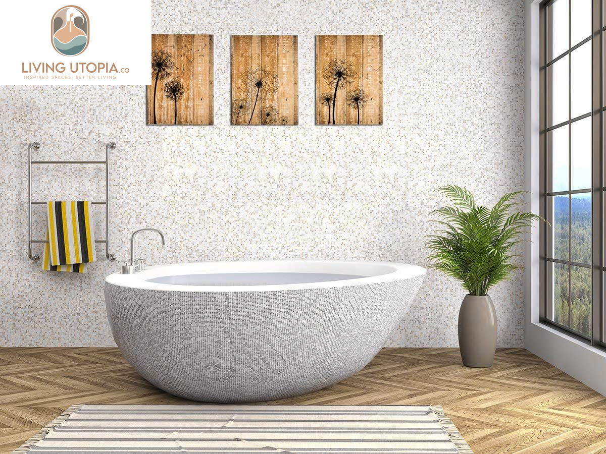 Modern Bathroom Wall Decoration for Bedroom Canvas Wall Art for Living Room Kitchen Works of Art Dandelion Wood Grain Flowers Watercolor Painting Canvas Prints Office Home Decoration 16 "X 24" 3 Piece