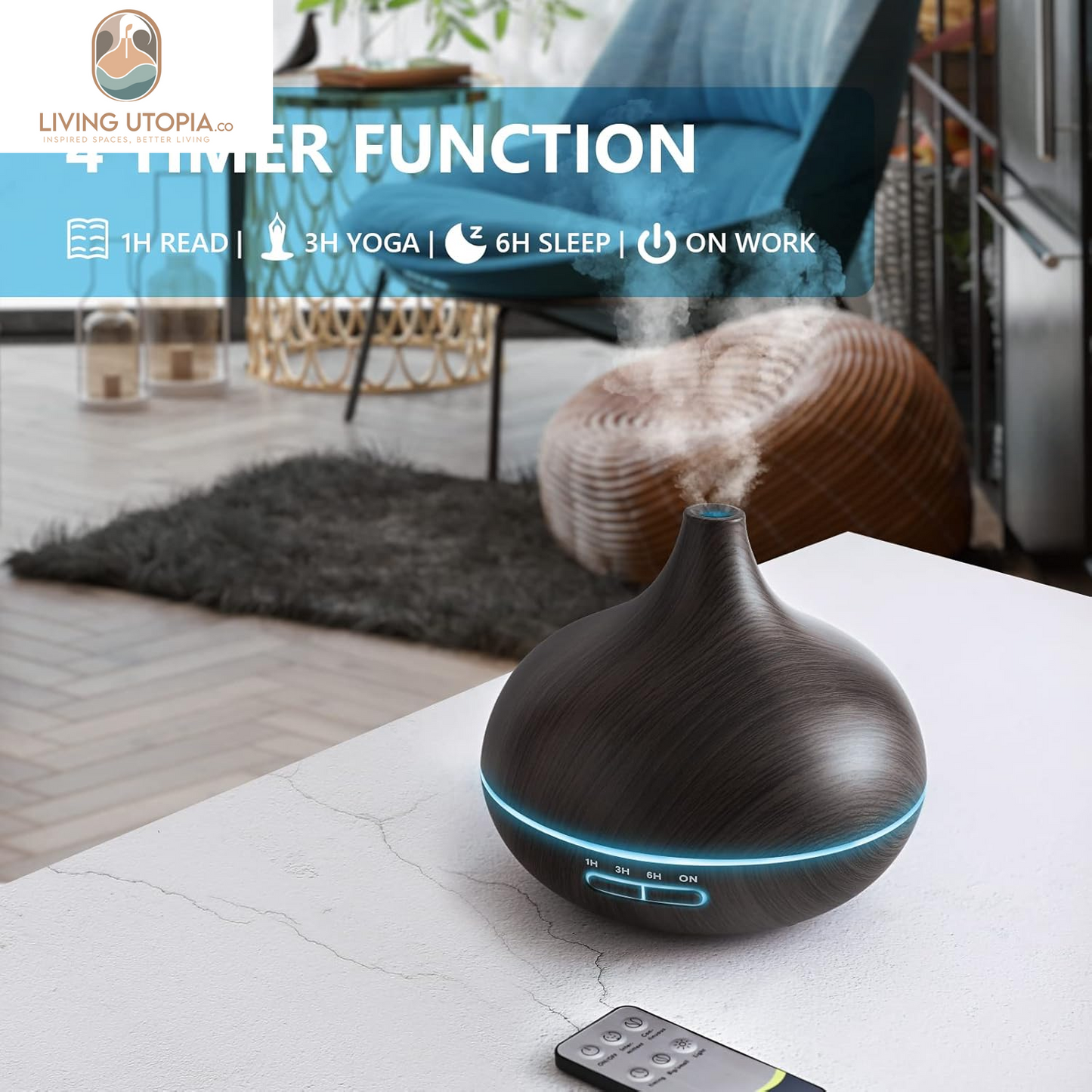 Diffusers for Essential Oils Large Room, 550Ml Essential Oil Diffusers with Remote Control, Ultrasonic Oil Diffuser with Timer, 7 Colors Light for Bedroom