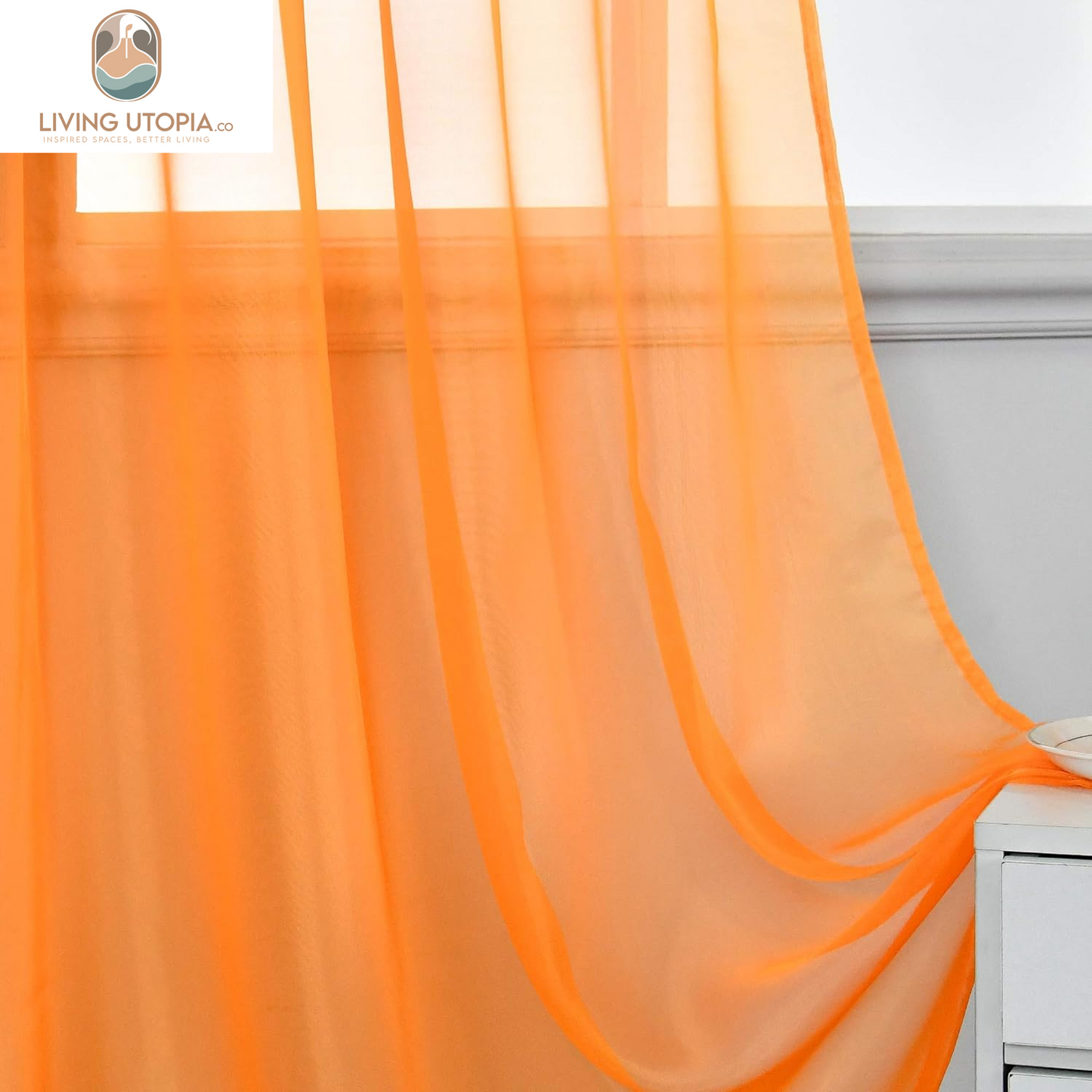 2 Panels Solid Color Orange Sheer Curtains Elegant Rod Pocket Window Voile Panels Drapes for Bedroom Living Room (52X63 Inches)