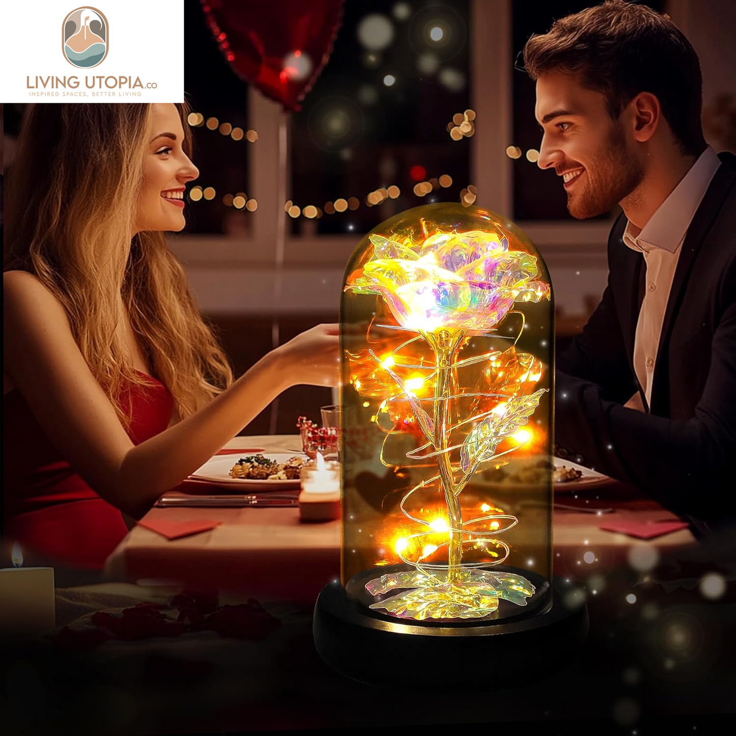 Birthday Gifts for Women,Mothers Day Flowers Gifts for Mom,Wife,Grandma,Rose Mom Gifts for Her,Light up Rose Flowers in Glass Dome,Colorful Rainbow Flower Rose Presents for Mom,Anniversary,Valentines