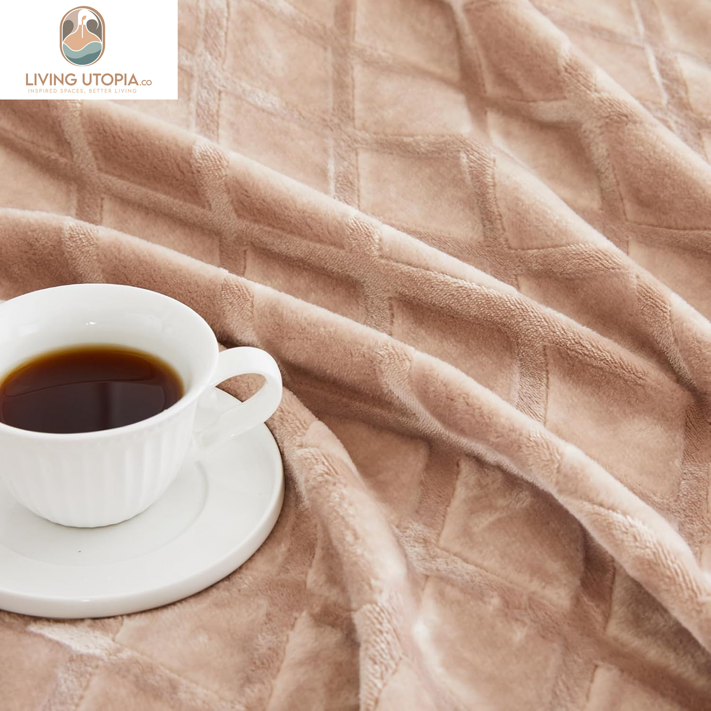 Soft Throw Blanket for Couch, 50X70 Inches Flannel Fleece Blanket, Decorative Geometry Pattern, Lightweight Plush for All Season, Camel