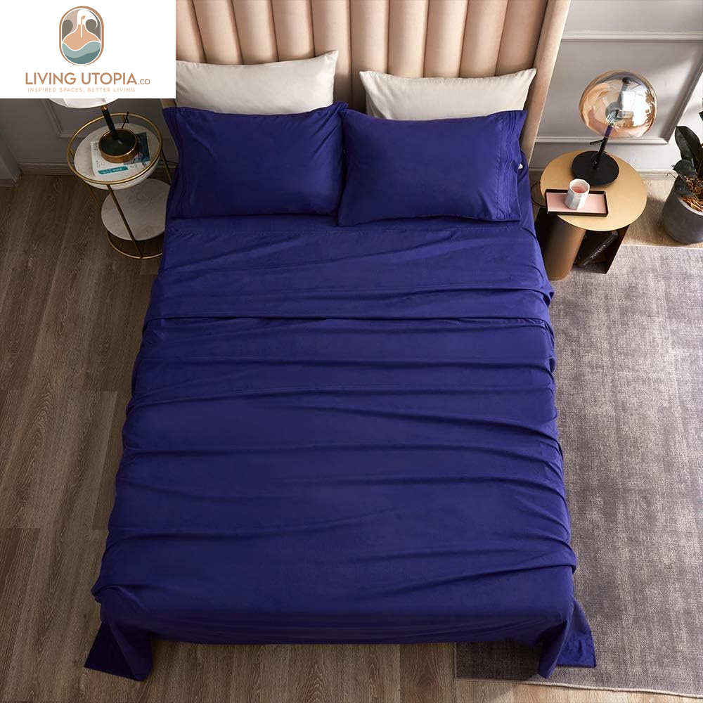 Bed Sheet Set - Brushed Microfiber Bedding - Bedding Sheets & Pillowcases - Deep Pockets - Easy Fit - Breathable & Cooling Sheets - 4 Piece Full Blue Set