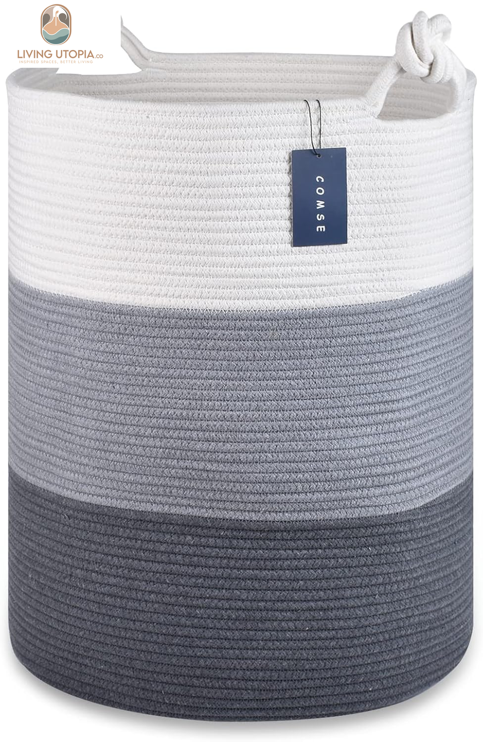 Laundry Hamper, Extra Large 15.7"X 21.7", Cotton Rope Basket, Portable, White & Light Gray & Dark Gray