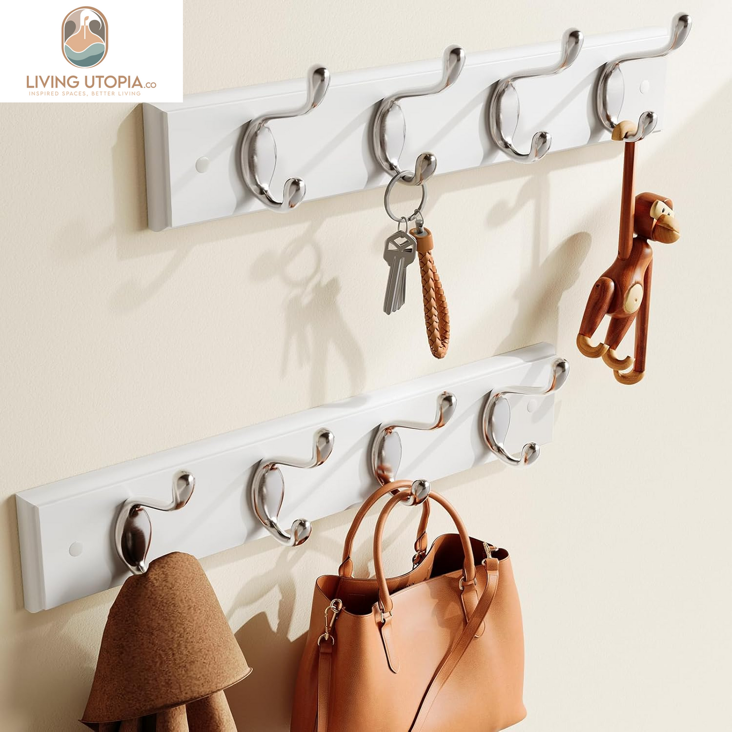 Coat Rack Wall Mount 2 Pack, Coat Hooks Wall Hooks Coat Hangers for Wall, Hat Racks Hooks for Hanging Coats Wall Mounted, White