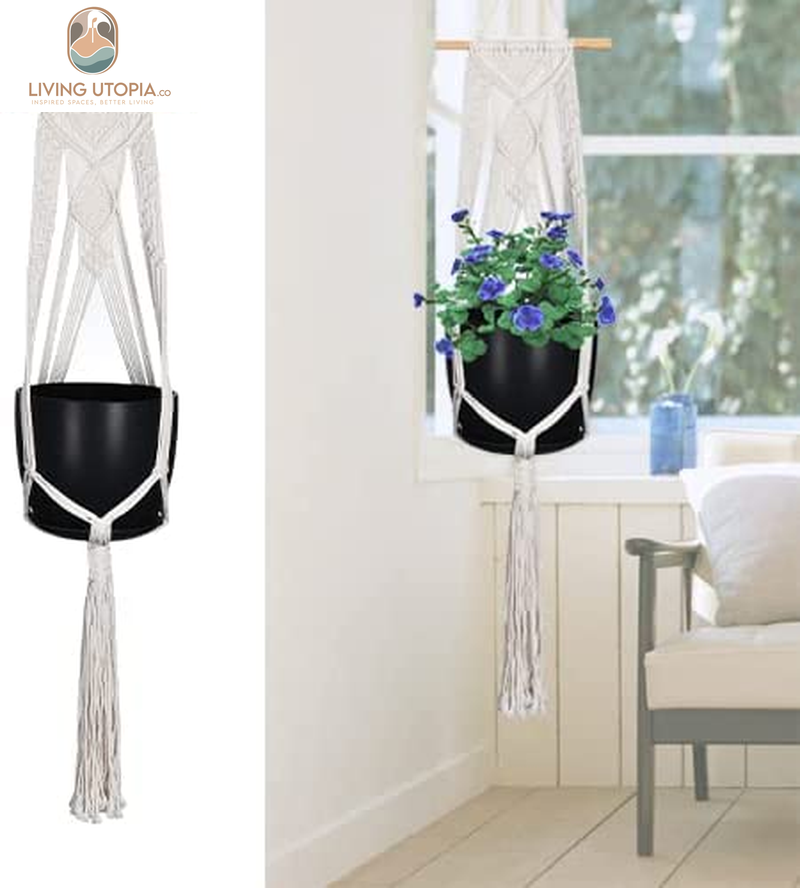 Macrame Plant Hangers, Hanging Planters Set of 5 with 5 Hooks, Hanging Planters for Indoor and Outdoor Plant Décor, Different Tier (5 Sizes) Beige