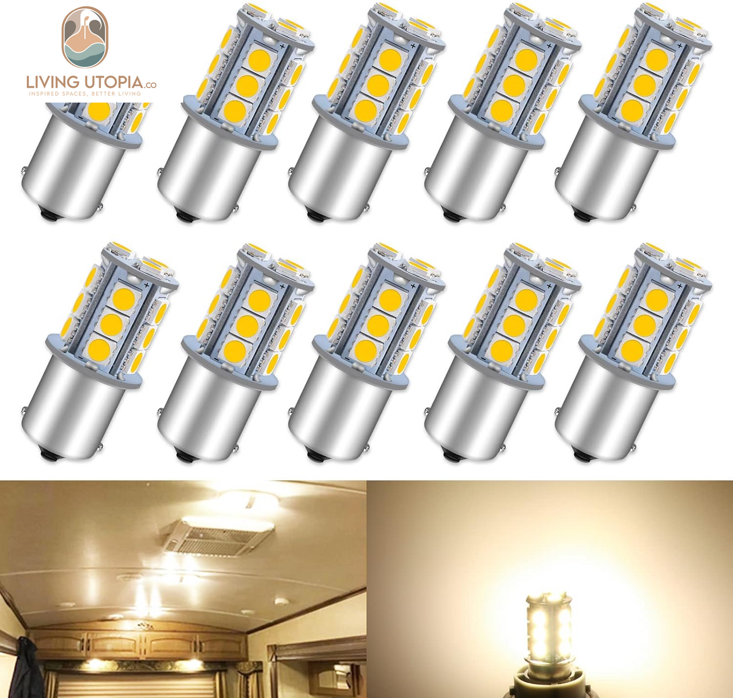 1156 LED Bulb Warm White 1141 LED Bulbs RV Light Bulbs Interior 1073 7506 1003 BA15S Bulb for 12V Camper Travel Trailer Boat Motorhome Interior Lights, Pack of 10