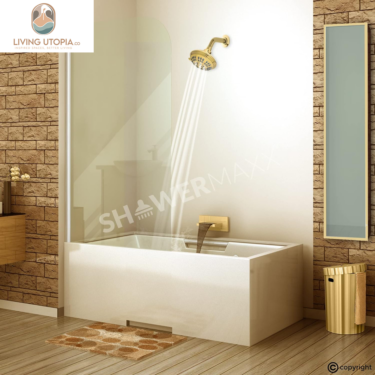 Luxury Spa: Imperialshine Gold Shower Head, 4.5 Inch 6 Spray Adjustable High Pressure Showerhead with 360 Degree Tilt, Experience Comfort and Elegance (Polished Brass/Imperialshine Gold)