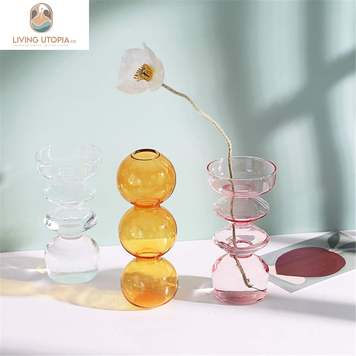 Hydroponic Flower Vase, Three Balls 6.5” Tall Transparent Plant Glass Pots, Suitable Weddings/Party/Events/Decorating Home Office or Dinning/Living Room (Orange)