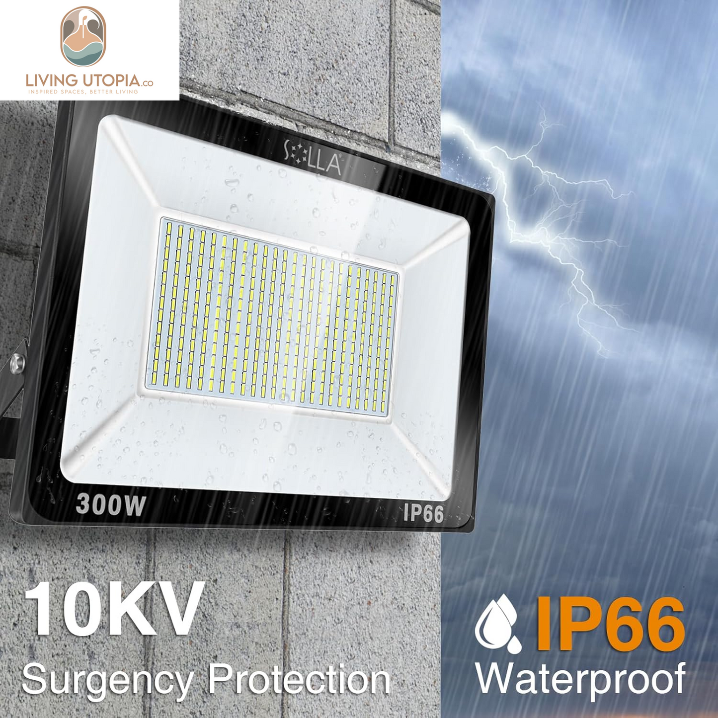 300W LED Flood Light, IP66 Waterproof, 24000Lm, 1600W Equivalent, Super Bright Outdoor Security Lights, 6000K Daylight White, Floodlight Landscape Wall Lights