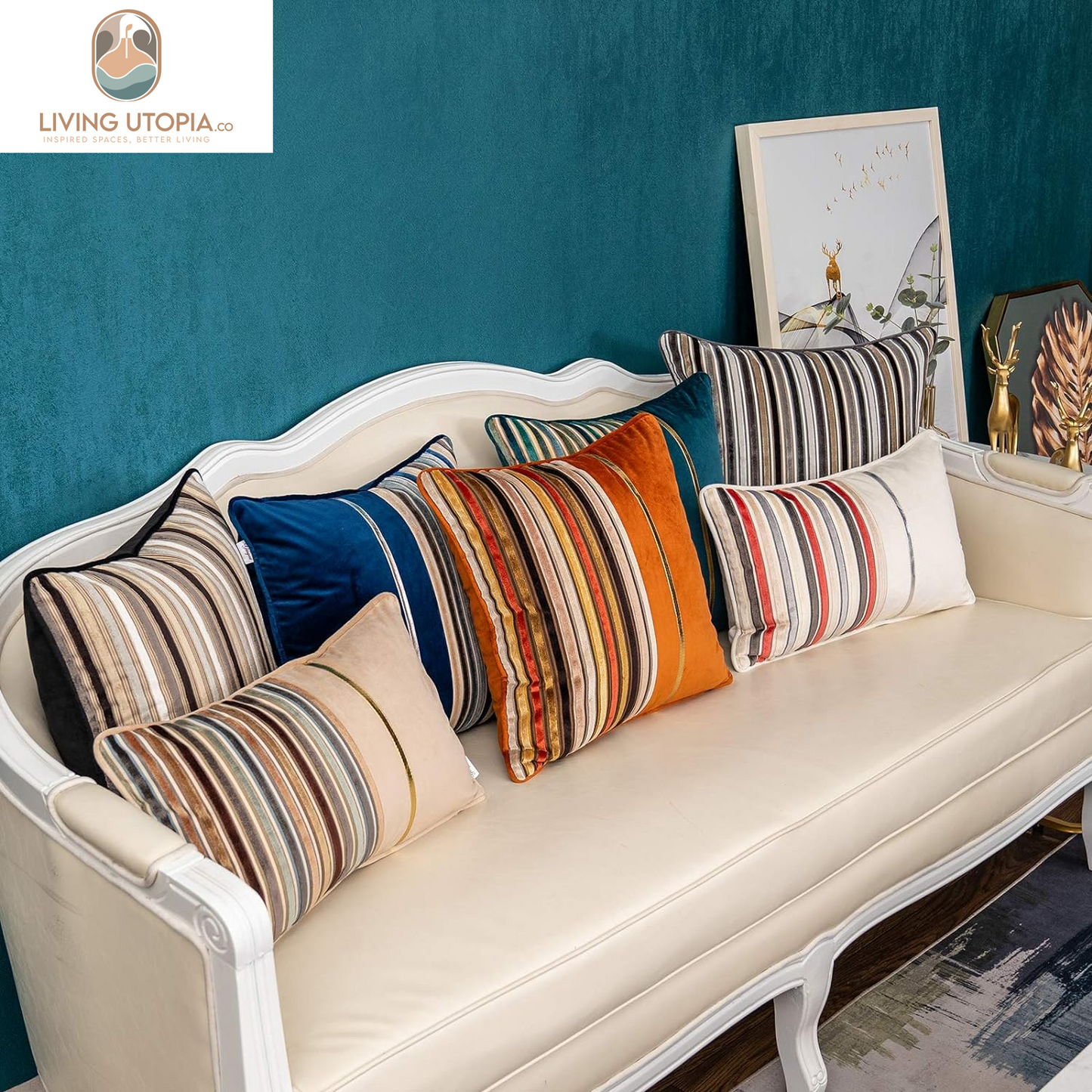 Brown Striped Throw Pillow Cover Multicolor Velvet Cushion Cover Zippered Rectangular Pillowcase for Sofa Couch Bedroom Living Room Home Decoration, 12X20 Inch