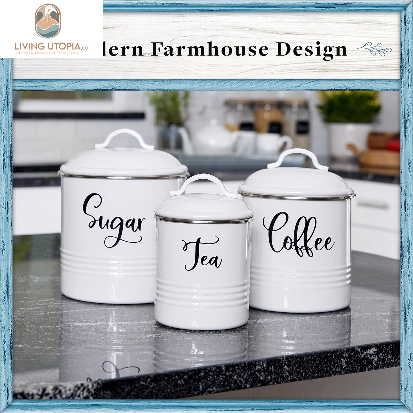 Food Storage Containers Set with Lids, Farmhouse Home Kitchen Decor Rustic Vintage Canisters