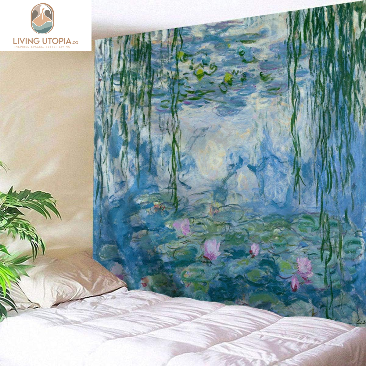Large Tapestry Monet Wall Tapestry Water Lilies Oil Paintings Flowers Tapestry Wall Hanging Art Home Decor for Living Room Bedroom Bathroom Kitchen Dorm 90 X 60 Inches