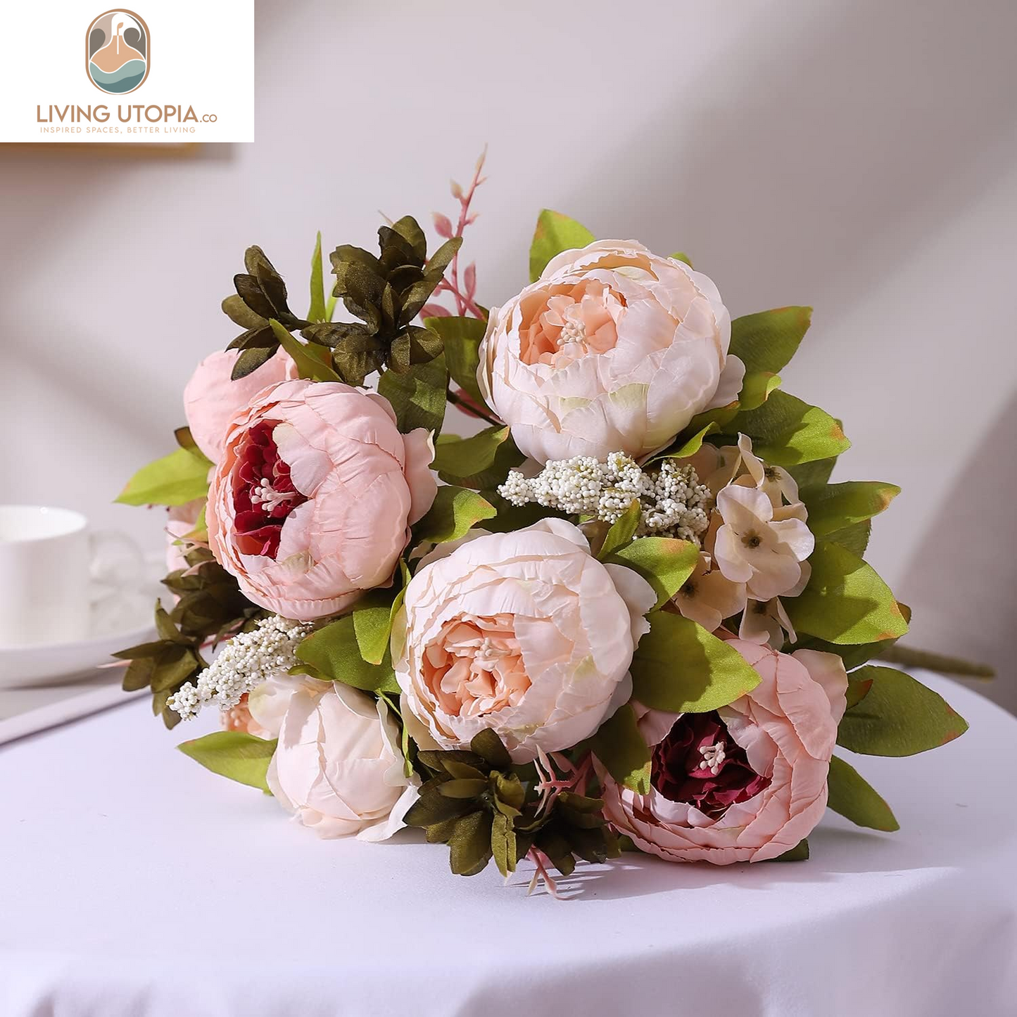 Fake Flowers Vintage Artificial Peony Silk Flowers Wedding Home Decoration,Pack of 1 (Light Pink)