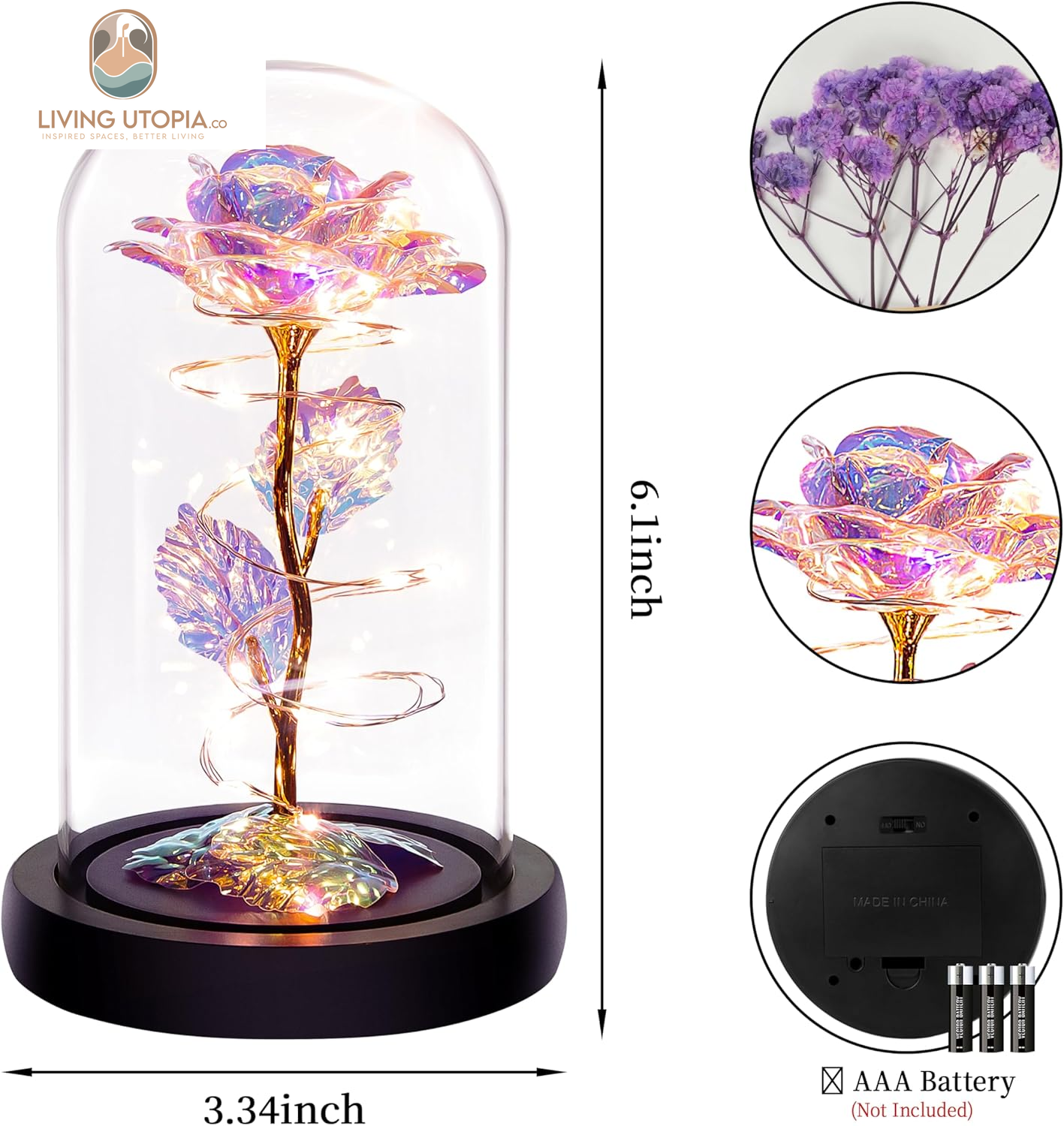 Birthday Gifts for Women,Mothers Day Flowers Gifts for Mom,Wife,Grandma,Rose Mom Gifts for Her,Light up Rose Flowers in Glass Dome,Colorful Rainbow Flower Rose Presents for Mom,Anniversary,Valentines
