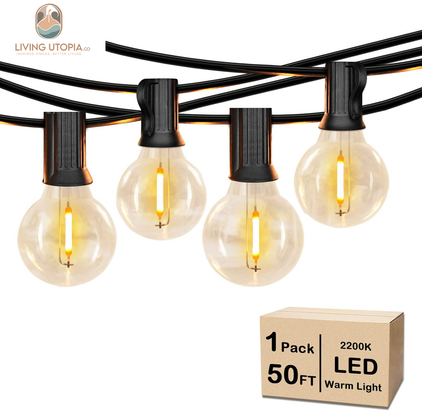 50FT LED G40 Globe String Lights, Shatterproof Outdoor Patio String Lights with 50+2 Dimmable Edison Bulbs, 50 Backyard Hanging Bistro Light Waterproof for Balcony Party Wedding Market Cafe