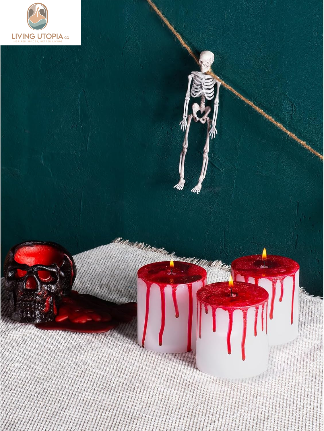 3X3 Pillar Candles Set of 3 - No Drip Candles - Decorative Candles Unscented Ideal as Halloween Candles and Bloody Halloween Decor - Bloody Candles Pillar