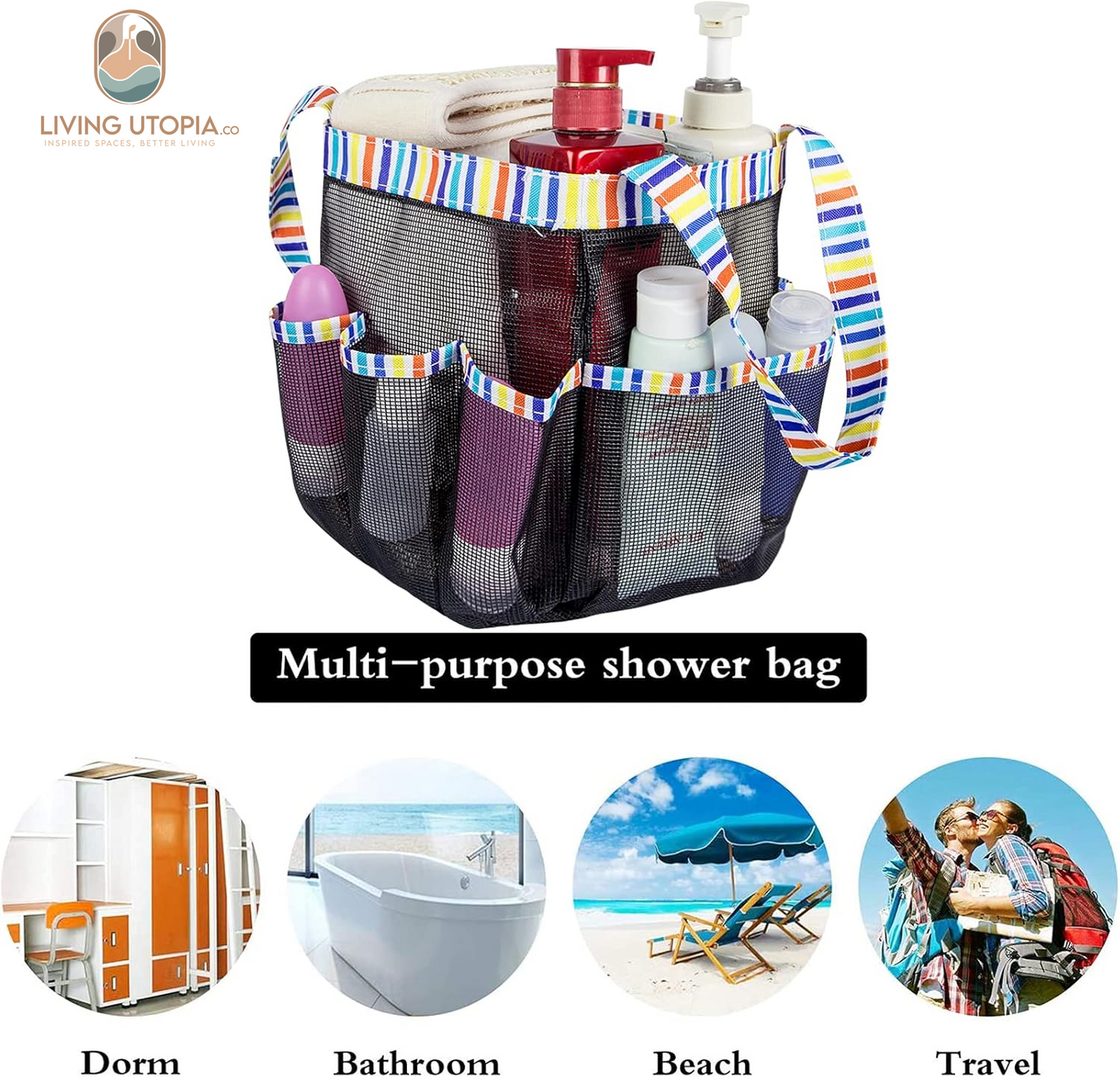 Mesh Shower Caddy Portable, Quick Dry Hanging Shower Tote Bag for College Dorm Room Essentials, Large Capacity Shower Caddy Dorm for Bathroom Gym Swimming