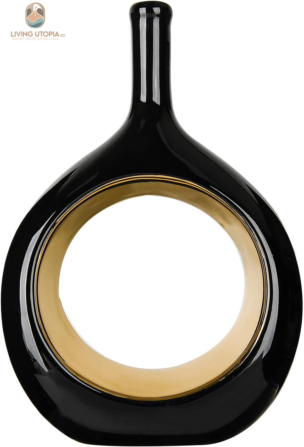 Samawi Black and Gold Vase Set of 2 Ceramic Vase for Home Decor Flower Vase Decorative Vases Modern and round Vase for Pampras Grass …
