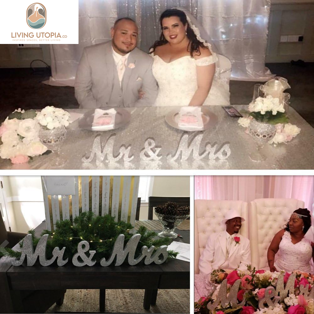Mr and Mrs Sign Wedding Sweetheart Table Decorations,Mr and Mrs Letters Decorative Letters for Wedding Photo Props Party Banner Decoration,Wedding Shower Gift (Silver Glitter)