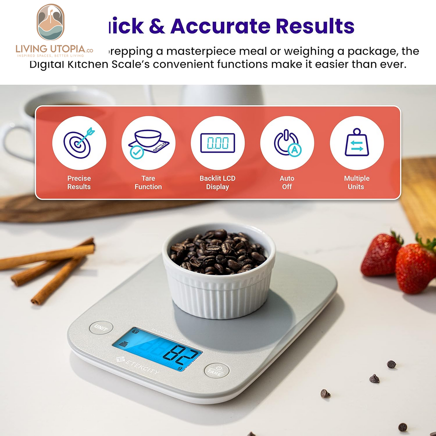 Food Kitchen Scale, Digital Weight Grams and Oz for Cooking, Baking, Meal Prep, and Diet, Medium, Gray
