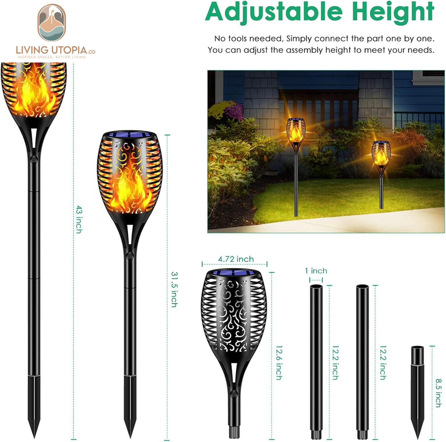 Solar Lights Outdoor 99 LED Higher & Larger Flickering Flame Solar Torch Lights 43" Waterproof Outdoor Lighting Solar Powered Pathway Lights for Garden Patio Yard, 4Pack