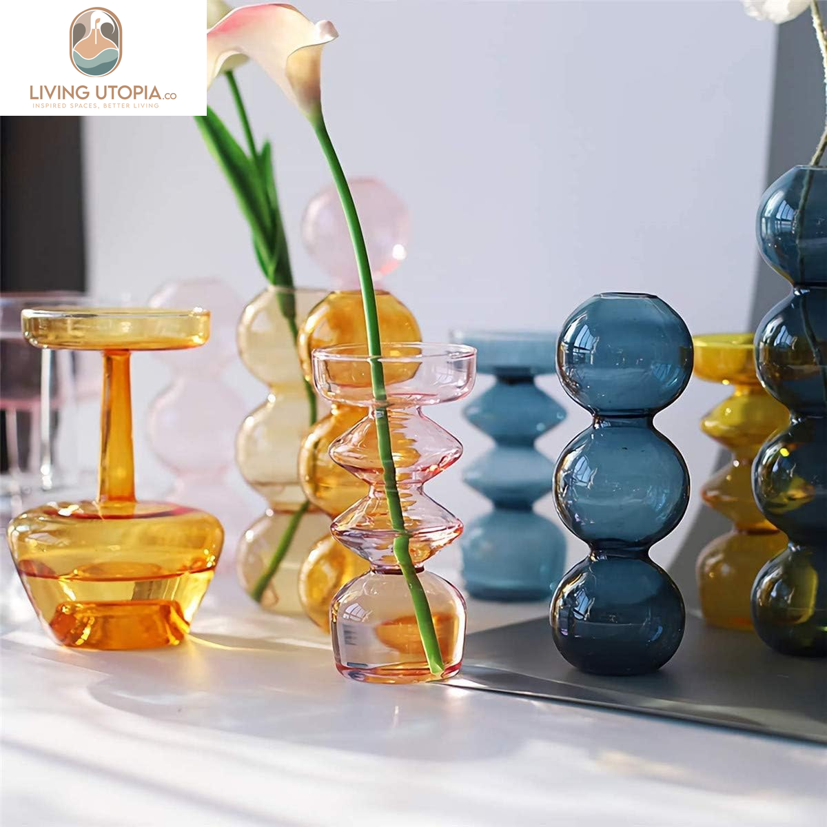 Hydroponic Flower Vase, Three Balls 6.5” Tall Transparent Plant Glass Pots, Suitable Weddings/Party/Events/Decorating Home Office or Dinning/Living Room(Blue)