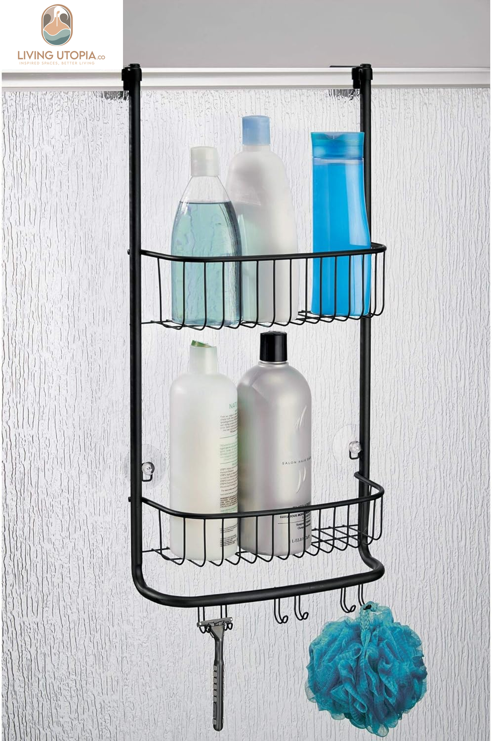 Idesign Over-The-Door Hanging Shower Caddy Organizer, the Forma Collection – 12” X 6.5” X 24”, Matte Black