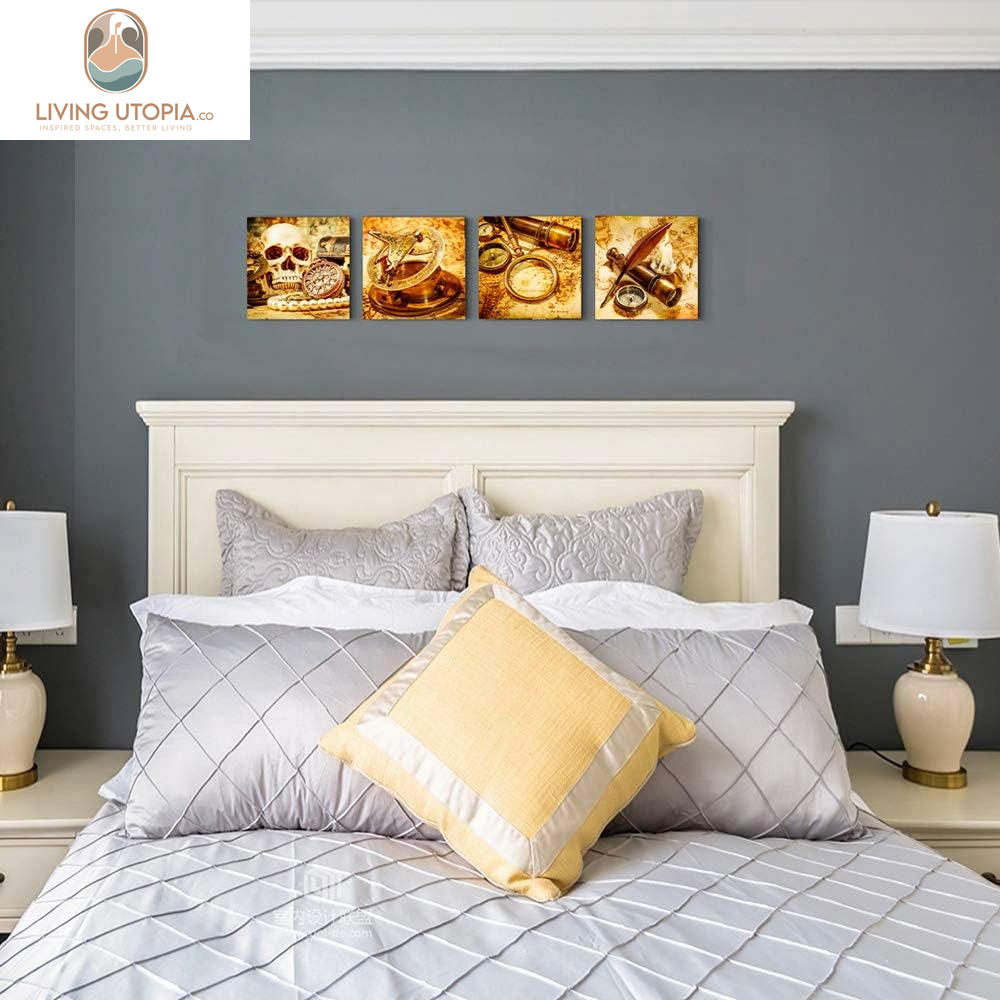 Pirate Ship Compass Restoring Ancient Ways Wall Art for Living Room Canvas Prints Artwork Bathroom Wall Decor Watercolor Painting 4 Piece Framed Bedroom Wall Decorations Office Home Decoration