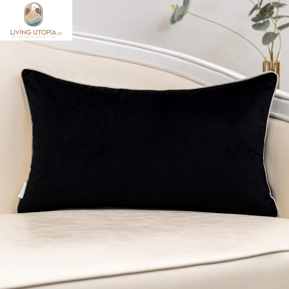 Black Patchwork Velvet Lumbar Pillow Cover with Gold Striped Leather Cushion Case Modern Luxury Pillowcase for Sofa Couch Bedroom Living Room Home Decor,12"X20"