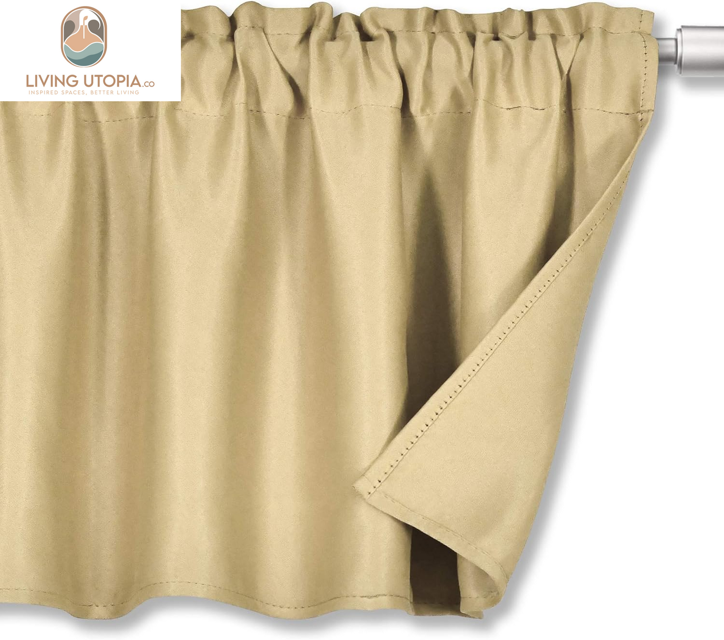 Energy Efficient Rod Pocket Curtains Valance for Windows Room Darkening Privacy Protection Valance 18 Inch Length for Bedroom Kitchen,Each Is 52X18 Inch,Biscotti Beige,Single Panel