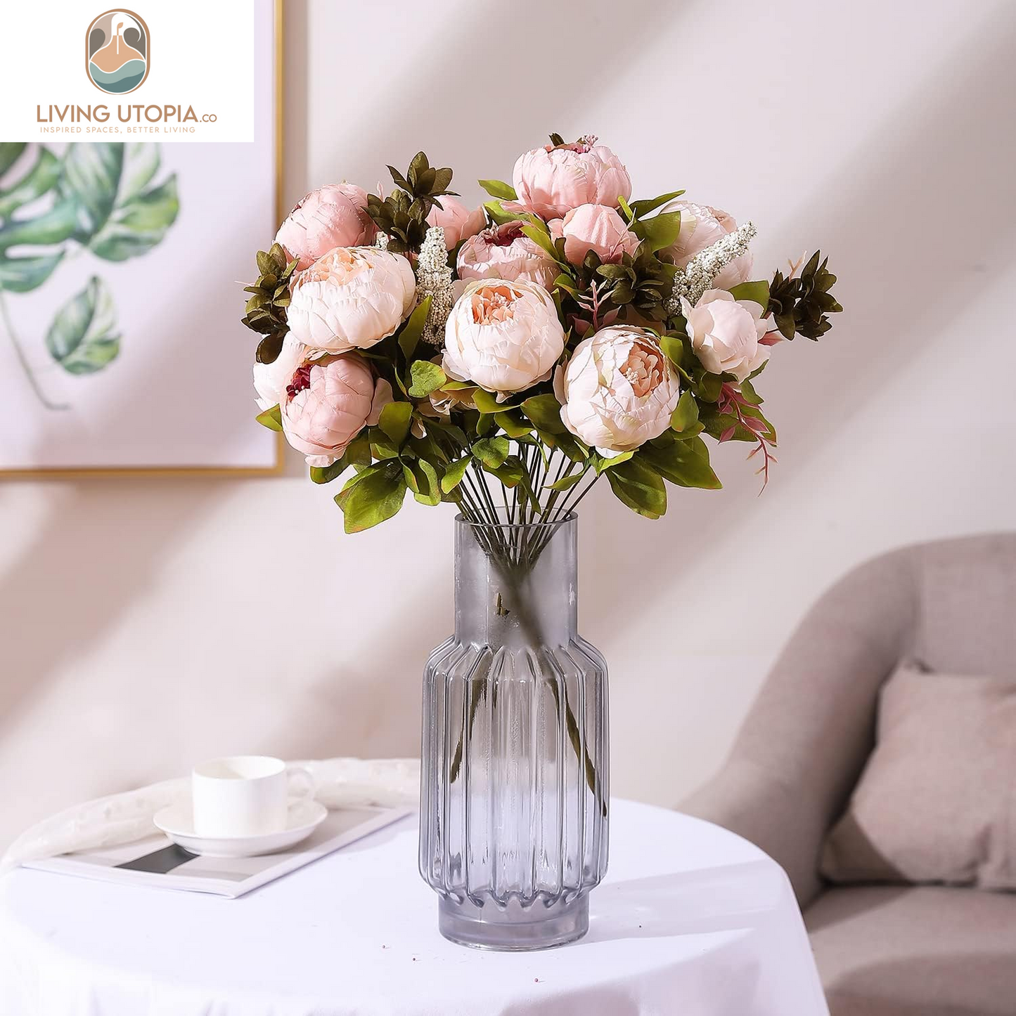 Fake Flowers Vintage Artificial Peony Silk Flowers Wedding Home Decoration,Pack of 1 (Light Pink)