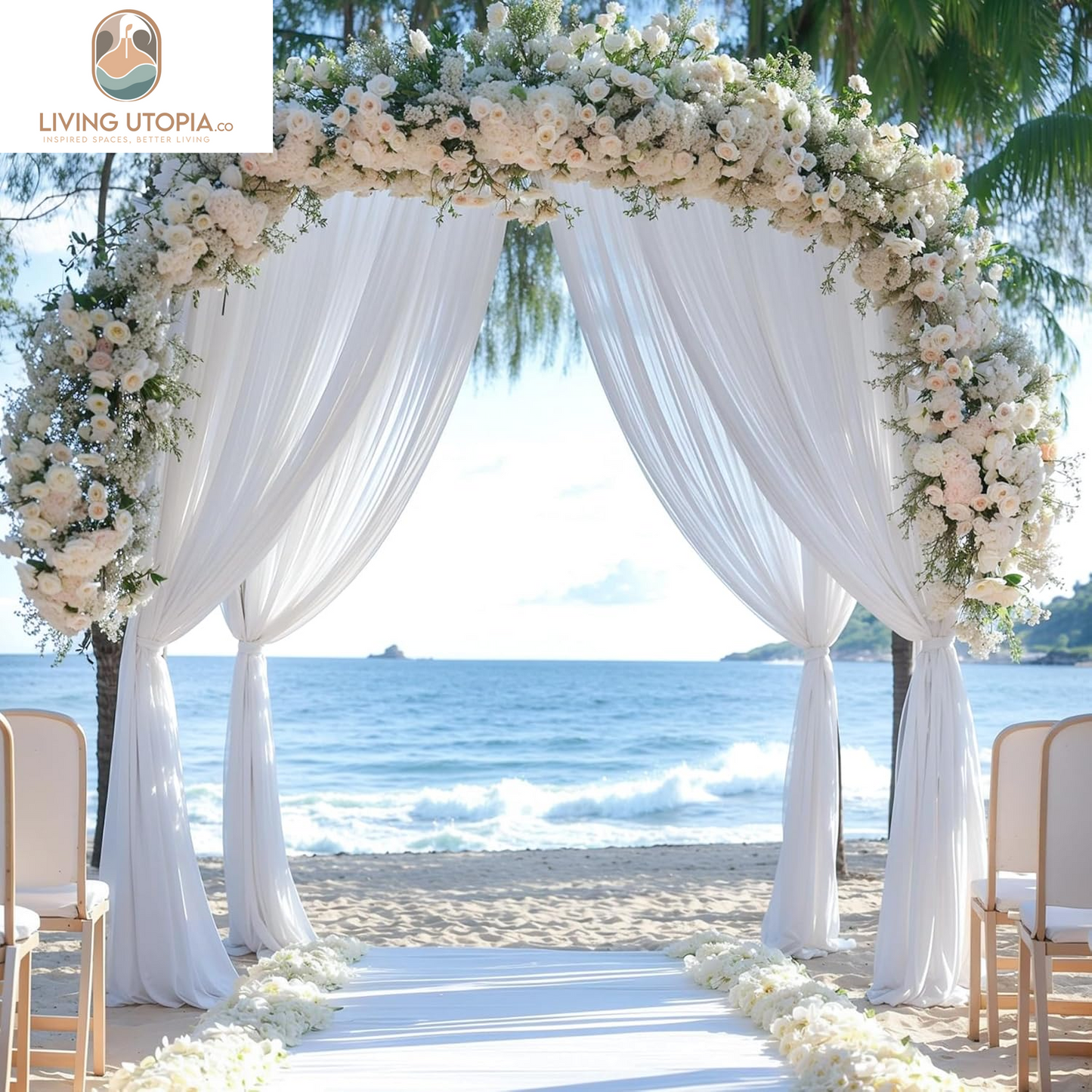 Wedding Arch Draping Fabric, 1 Panel 28" X 19Ft White Wedding Arch Drapes Sheer Backdrop Curtain for Wedding Ceremony Party Ceiling Decor