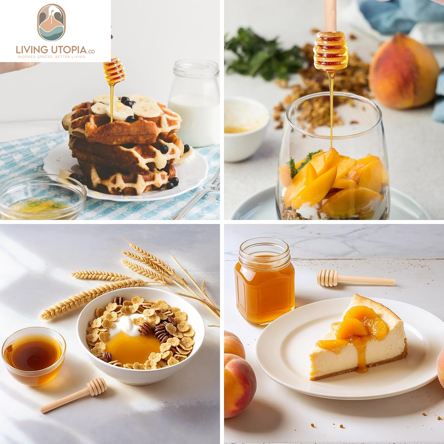 20PCS Wooden Honey Dipper Sticks, 3 Inch Honeycomb, Mini Honey Spoon Wand for Jar and Dispenser, Top off Cupcake, Themed Baby Shower, Bridal Party Favors