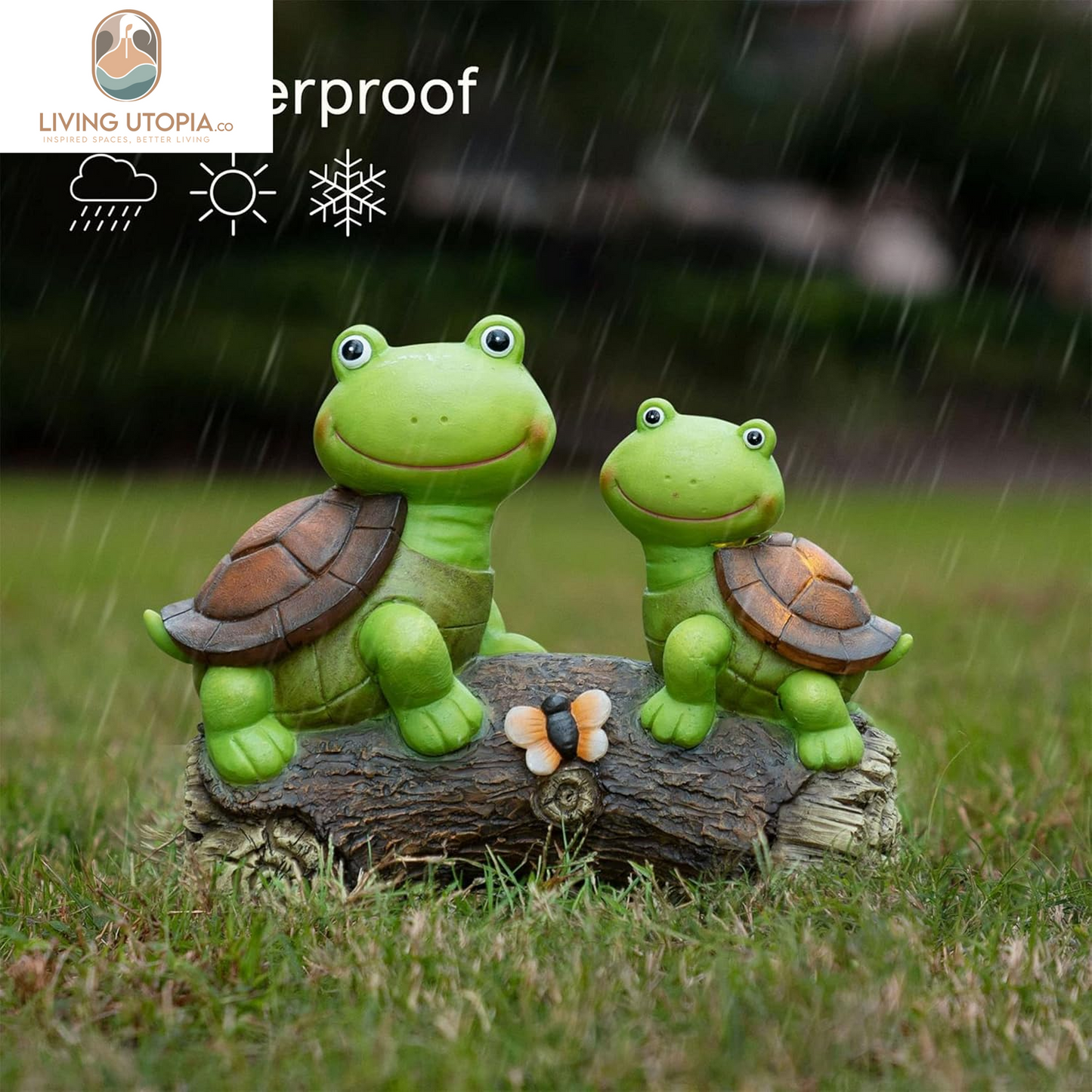 10" Garden Statue Turtles Figurine-Cute Frog Face Turtles Resin Statue with Solar Lights, Outdoor Fall Gnomes Decorations for Yard Lawn Ornaments, Garden Gifts for Mom