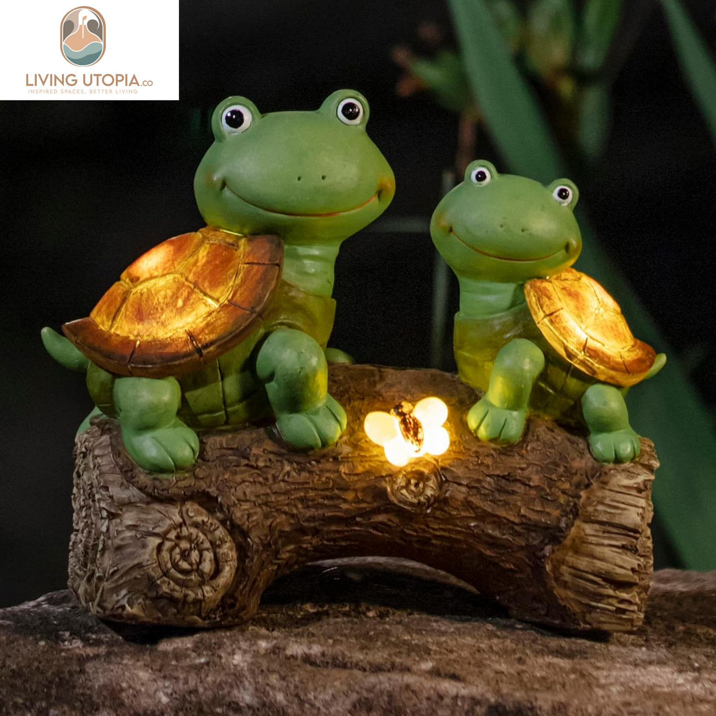 10" Garden Statue Turtles Figurine-Cute Frog Face Turtles Resin Statue with Solar Lights, Outdoor Fall Gnomes Decorations for Yard Lawn Ornaments, Garden Gifts for Mom