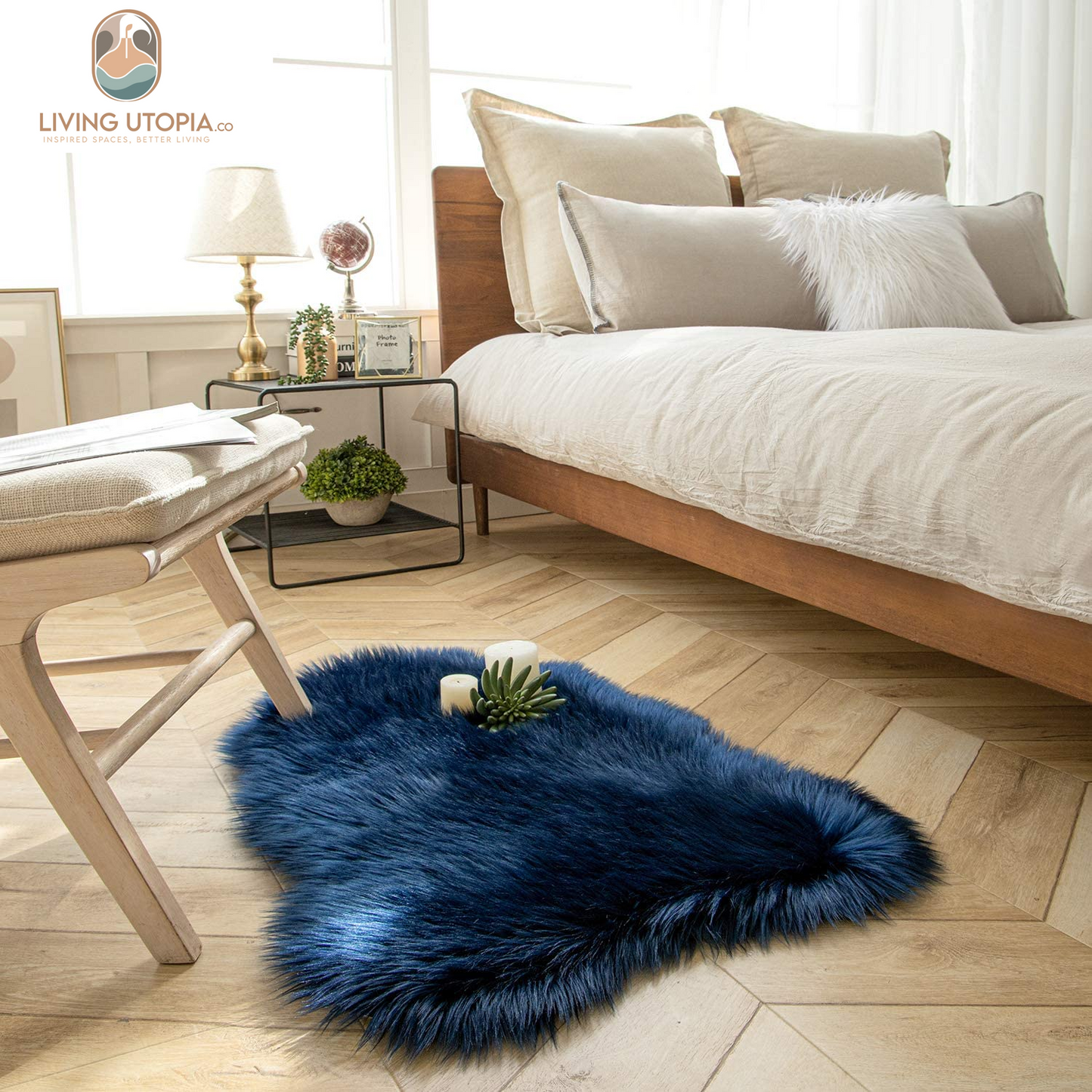 Ashler Faux Fur Rug, Fluffy Shaggy Area Rug Ultra Soft 2 X 3 Feet Sheepskin Fur Rug, Navy Blue Fuzzy Rug Machine Washable Shag Rug, Nursery Decor Throw Rugs for Bedroom, Kids Room, Living Room