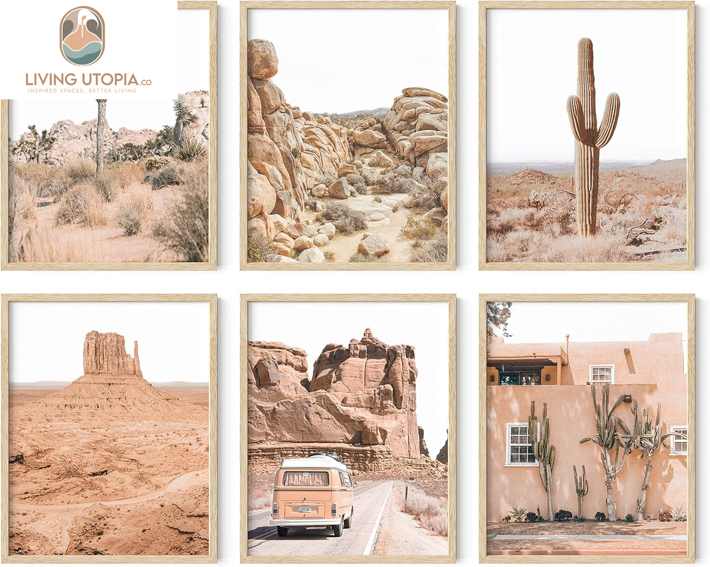 Desert Succulent Wall Art - Botanical Prints Set of 6, Botanical and Cactus Art Prints Wall Art, Cactus Art Wall Decor, Botanical Art Set Kitchen Prints (Beige Frame, 11X14)