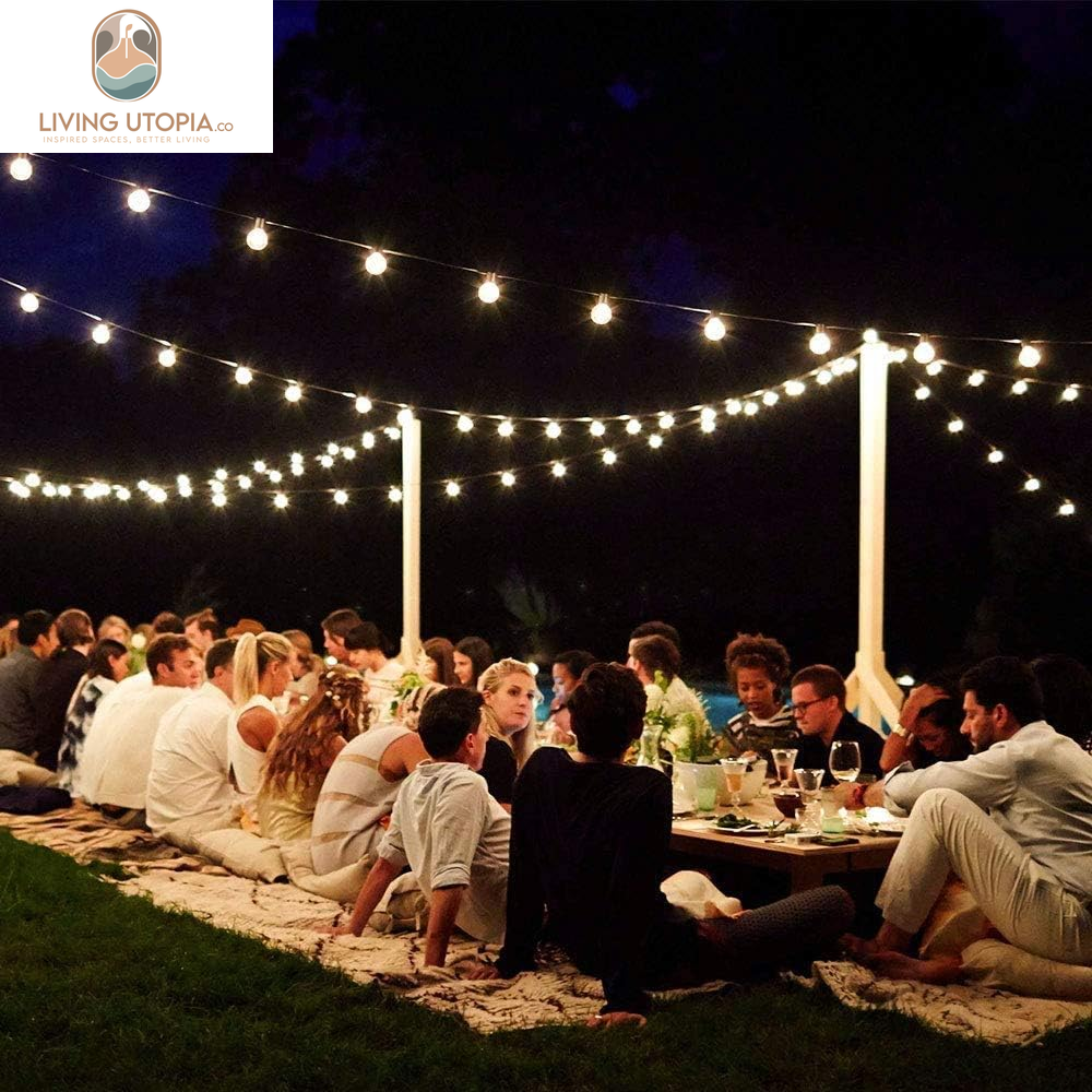 Outdoor String Light G40-100Ft with 105 Edison Glass Bulbs, 5W, E12 Socket Base, UL Listed Waterproof for Patio Lights Bars Party Decor, White