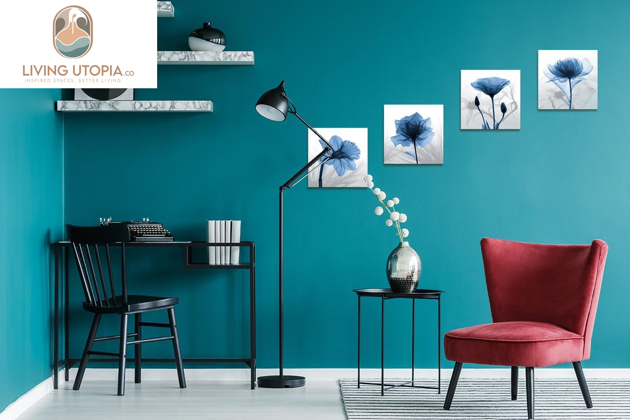 Wall Decorations for Living Room Decor - 4 Panel Elegant Tulip Flower Canvas Print Wall Art Paintings for Dining Room Wall Decor and Modern Framed Art Home Decor Size: 12X12Inchx4Pcs Blue Flower Print