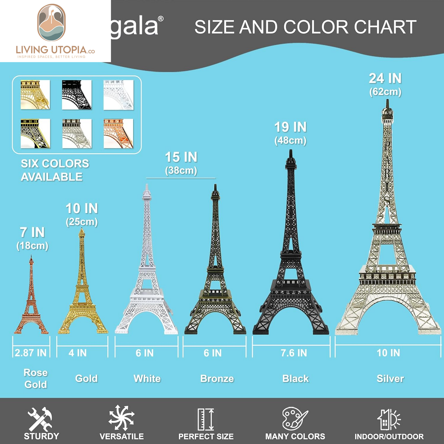 10" Eiffel Tower Statue Decor Alloy Metal, Black