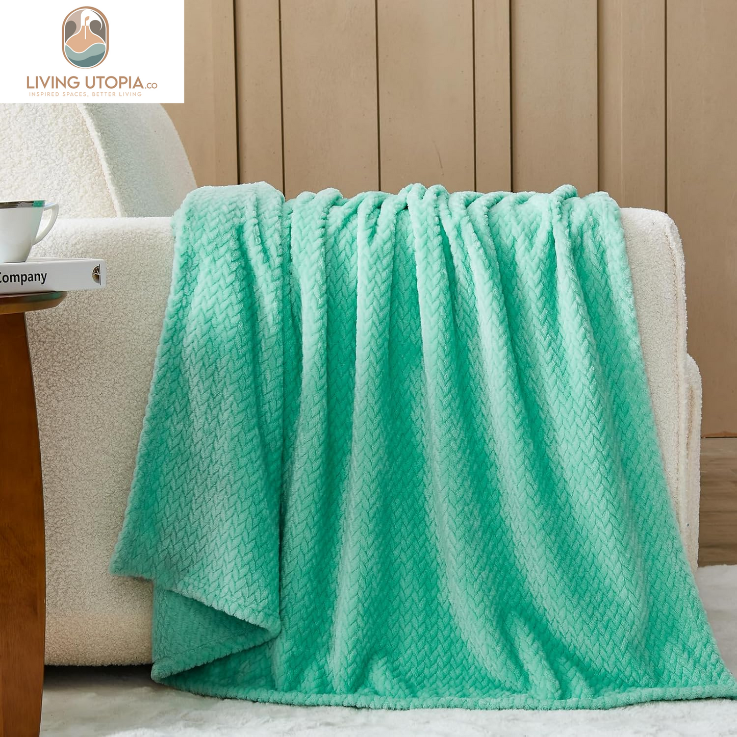 Super Soft Throw Blanket Aqua Premium Silky Flannel Fleece Leaves Pattern Lightweight Bed Blanket All Season Use (Aqua, Throw(40"X50"))